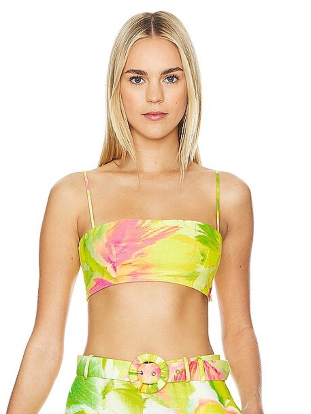 Hemant & Nandita Mina Yellow Floral Bandeau Crop Top NWT S